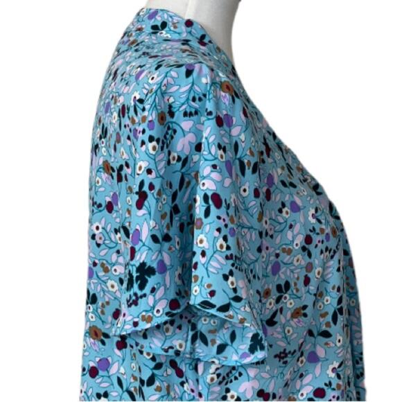 Talbots Tie Neck Top Blouse Short Sleeves Blue Multi Floral Women’s Size Large - Picture 7 of 11